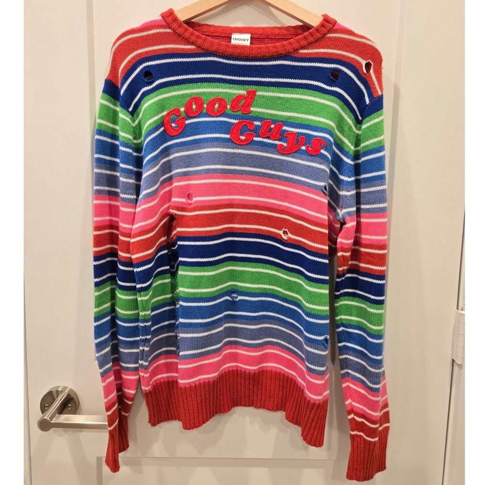 Chucky Good Guys Distressed Striped Sweater Mens Large Horror Child's Play Movie